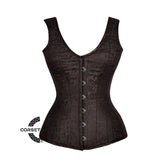 Brown Brocade Shoulder Strap Gothic Overbust Corset